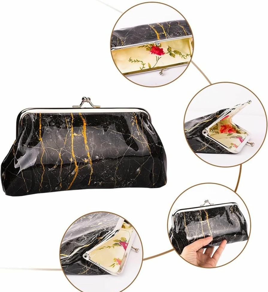 Oyachic Oyachic 2 Packs Marble Coin Purse Large Change Purse Clutch Wallet Kiss Lock Pouch With Clasp Closure Make Up Bag (Pure Black +White) | Coin Purses & Pouches