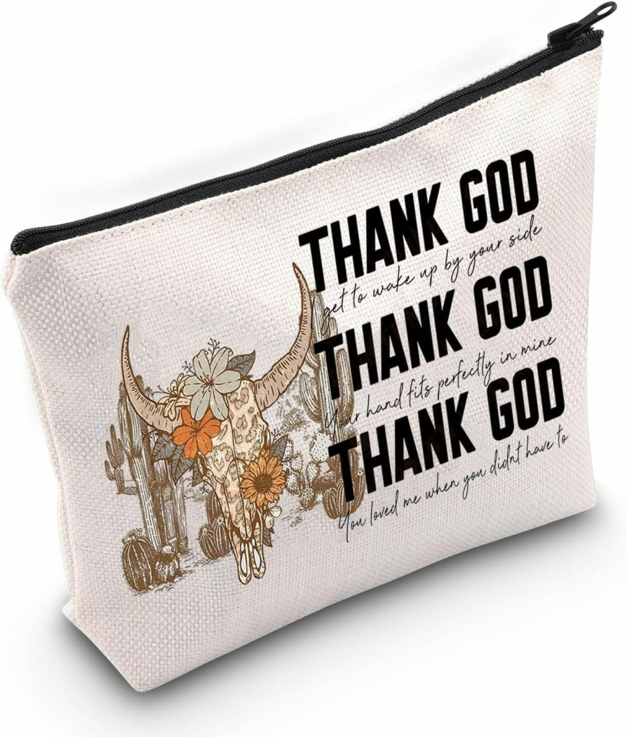 WZMPA Wzmpa Thank God Cosmetic Makeup Bag Song Lyric Fans Gifts Thank God Your Hand Fits Perfectly In Mine Thank You For God For Giving Me You Zipper Pouch Bag For Cowboy Country Music (Thank God) | Coin Purses & Pouches