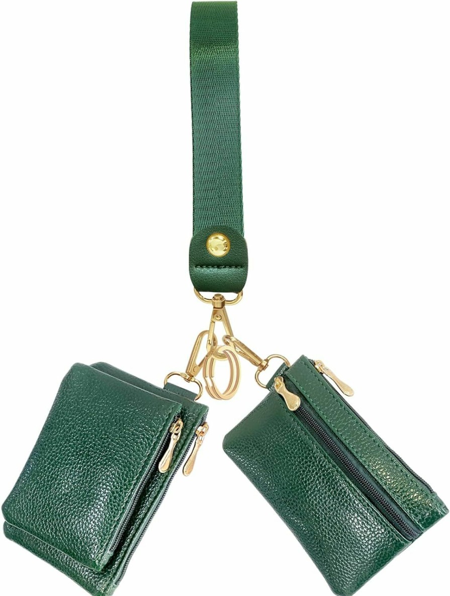 BuitBoll Buitboll Dual Pouch Wristlet Wallet For Women, Mini Zip Around Wristlet Portable Keychain Wallet Detachable Small Change Purse Coin Pocket (Dark Green) | Coin Purses & Pouches