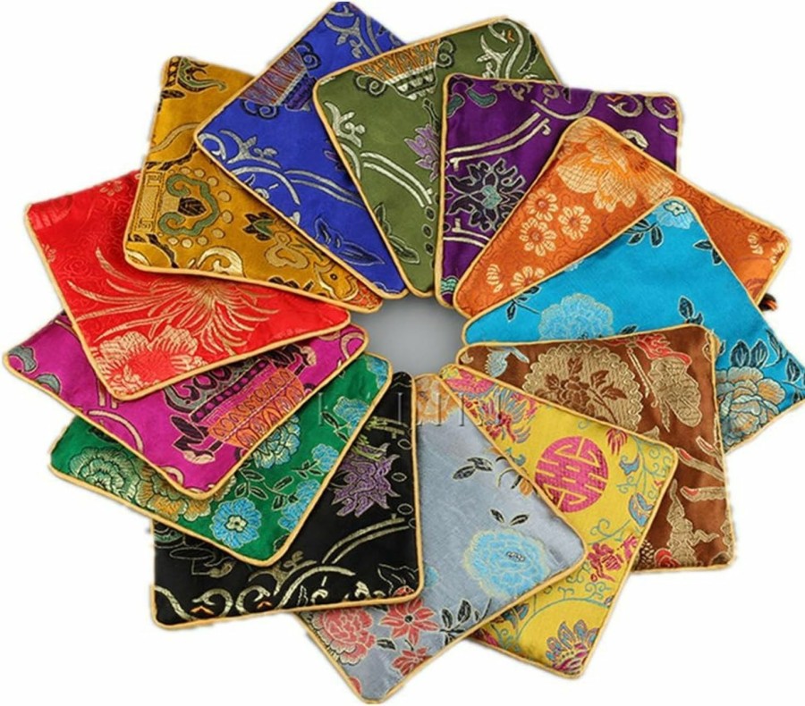 ACTB Daliy necessities1992 Assorted Color Oriental Silk Embroidered Brocade Zipper Jewelry Coin Pouch Wallet (10 Pcs Silk Coin Pouch) | Coin Purses & Pouches