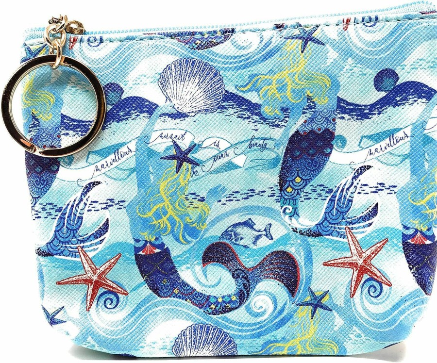 Value Arts Value Arts Mermaids And Starfish Zippered Coin Purse Pouch With Key Ring | Coin Purses & Pouches