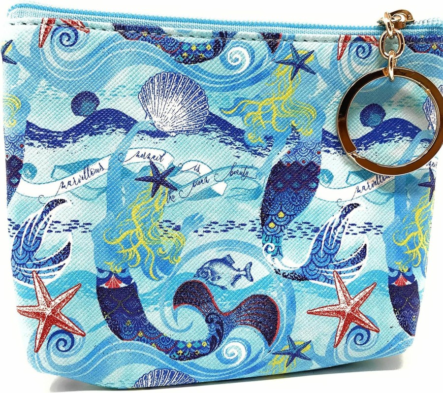 Value Arts Value Arts Mermaids And Starfish Zippered Coin Purse Pouch With Key Ring | Coin Purses & Pouches