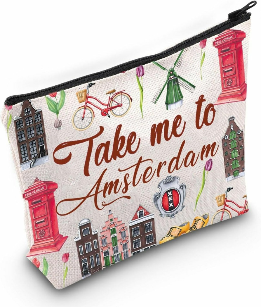 WZMPA Wzmpa Amsterdam Netherlands Travel Cosmetic Bag Amsterdam Souvenir Gift Take Me To Amsterdam Zipper Pouch Bag Amsterdam Travel Merchandise (Take Amsterdam) | Coin Purses & Pouches