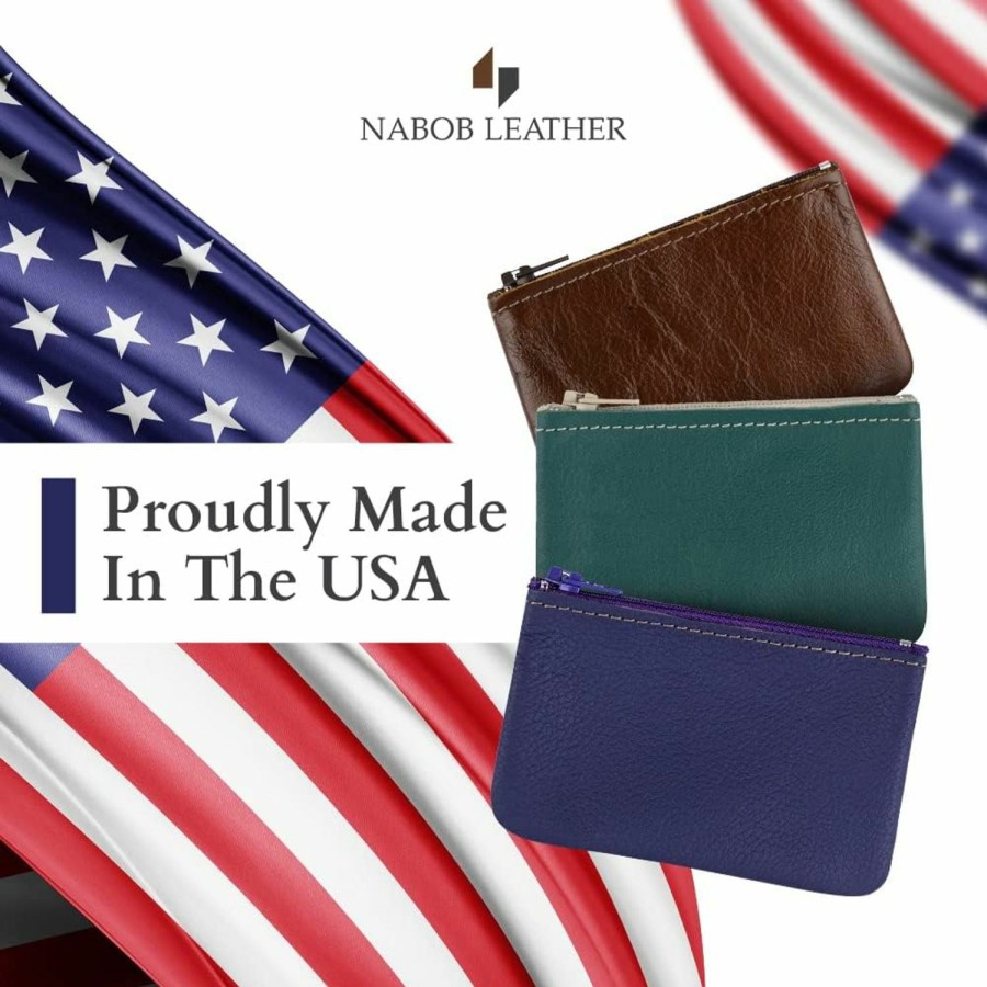 Nabob Leather Genuine Leather Coin Pouch Change Holder For Men/Woman With Zipper Pouch Size 4 X2.5 Made In U.S.A (Orange) | Coin Purses & Pouches