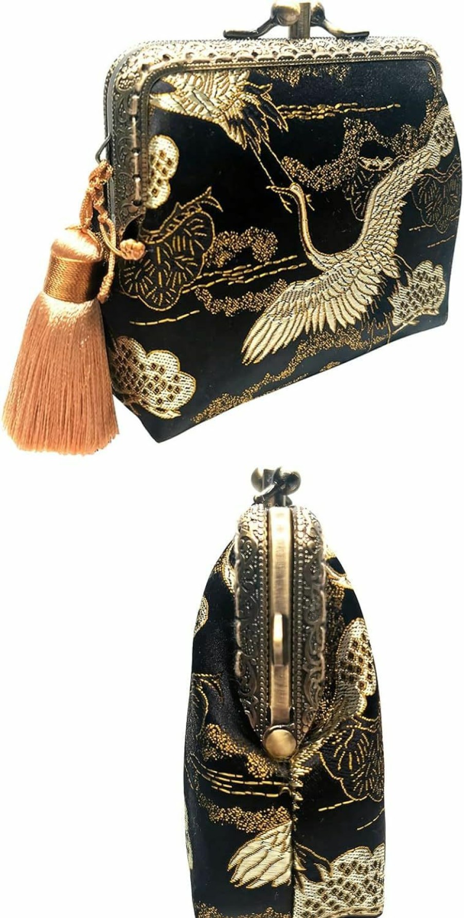 POPUCT Popuct Vintage Brocade Buckle Coin Purse Kiss-Lock Wallet For Women(Blue Tassels) | Coin Purses & Pouches