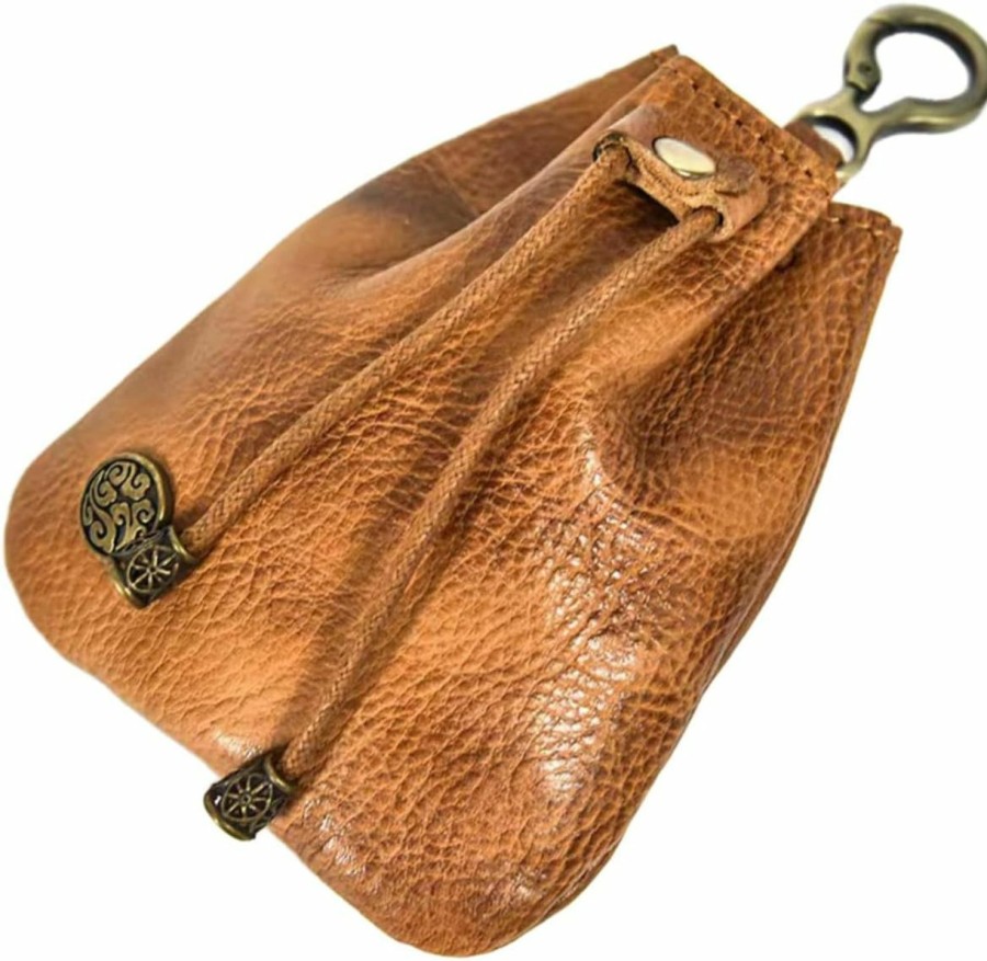 Zyuzles Zyuzles Medieval Leather Zipper Coin Pouch,Leather Drawstring Pouch - Genuine Cowhide, Handcrafted,Antique Leather Drawstring Pouch For Men & Women | Coin Purses & Pouches