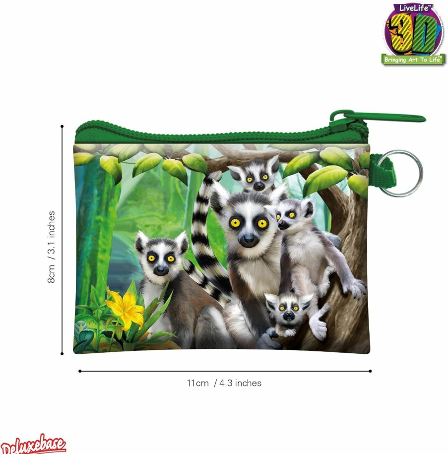 Deluxebase 3D Livelife Coin Purse - Ring-Tailed Lemurs From Deluxebase. Lenticular 3D Lemur Purse. Cash, Coin And Card Holder With Secure Zipper Featuring Artwork Licensed From Renowned Michael Searle | Coin Purses & Pouches