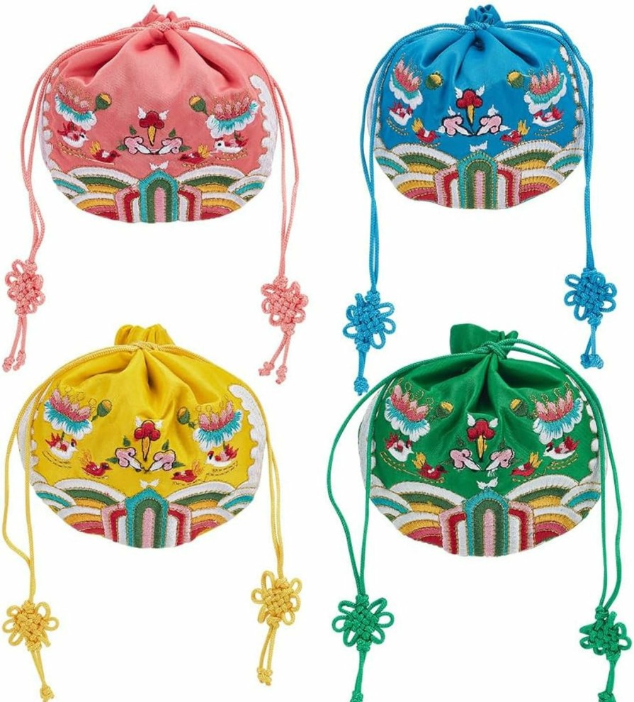 FREEBLOSS Freebloss 4Pcs Drawstring Bag Embroidered Drawstring Jewelry Pouch Chinese Style Jewelry Pouch Bag Coin Purse For Women Gift | Coin Purses & Pouches