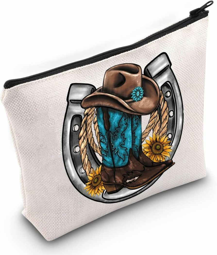 WZMPA Wzmpa Western Cowgirl Cosmetic Makeup Bag Country Girls Gift Cowboy Boots Farm Lover Zipper Pouch Bag For Women Girls (Horseshoe) | Coin Purses & Pouches