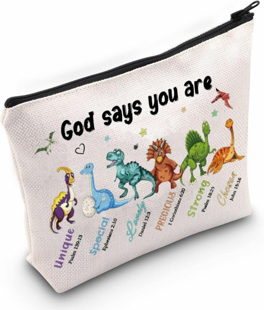 WZMPA Wzmpa Dinosaur Cosmetic Makeup Bag Dinosaur Lover Gift God Says You Are Unique Special Lovely Precious Strong Dinosaur Zipper Pouch Bag For Women Girls (God Says Dinosaur) | Coin Purses & Pouches