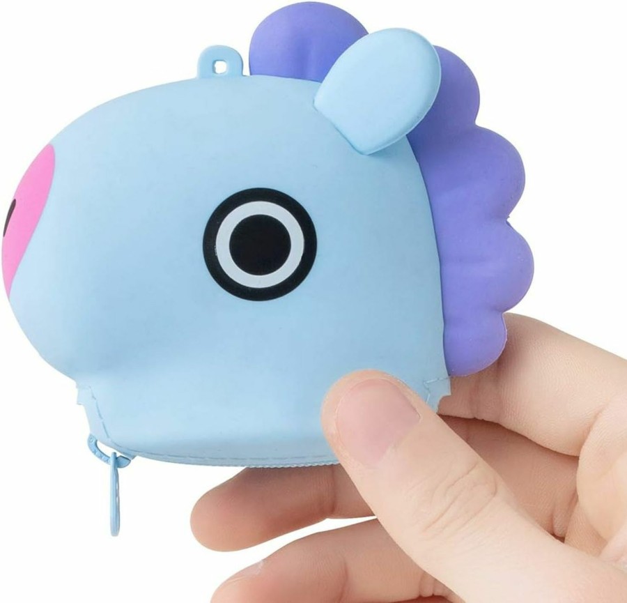 BT21 Bt21 Mang Character Silicone Small Coin Purse Id Credit Card Wallet Toiletry Pouch With Zipper, Light Blue/Purple | Coin Purses & Pouches