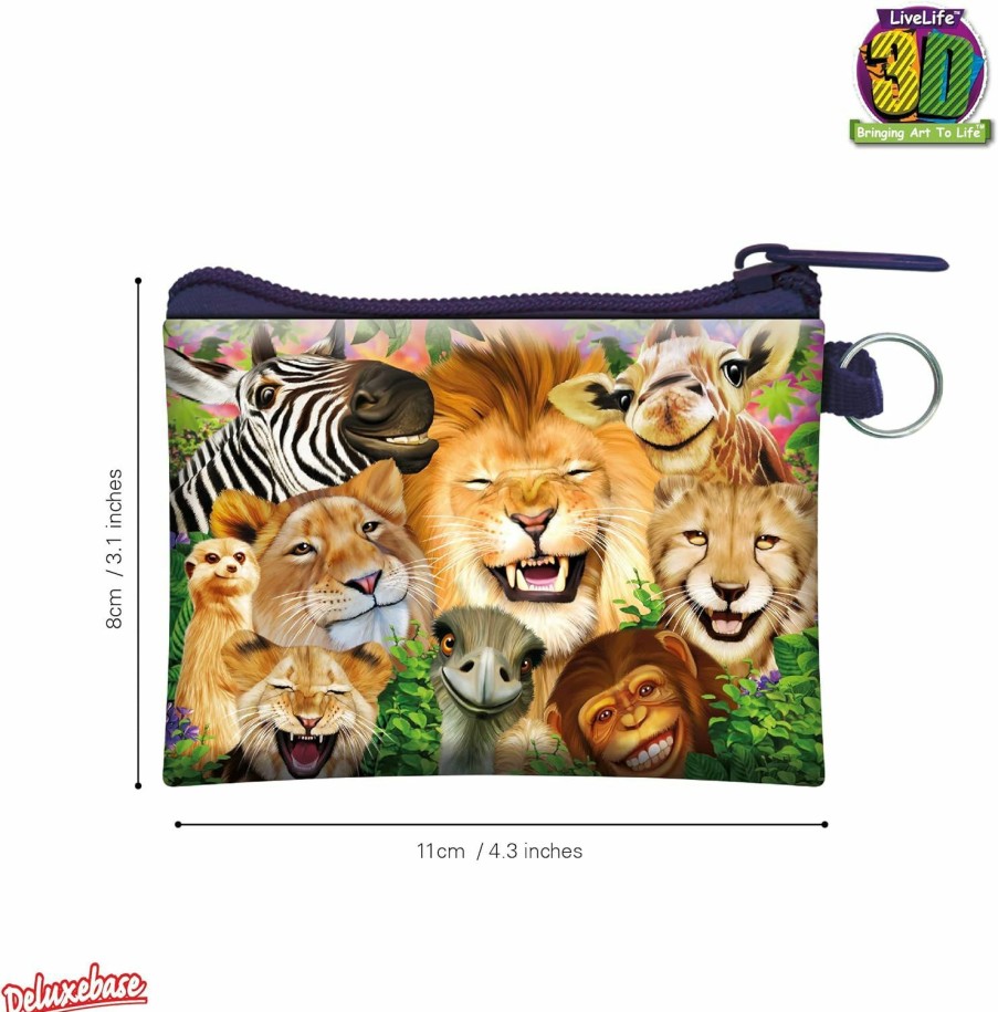 Deluxebase 3D Livelife Coin Purse - Safari Smiles From Deluxebase. Lenticular 3D Wild Animal Purse. Cash, Coin And Card Holder With Secure Zipper Featuring Artwork Licensed From Renowned Michael Searle | Coin Purses & Pouches