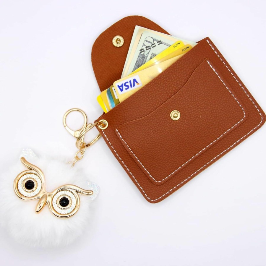 PHILITA Philita Women'S Faux Leather Credit Card Holder With Owl Keychain, Compact Leather Wallet With Key Ring, Rfid Blocking Credit Card Holder, Soft And Durable (Blue) | Coin Purses & Pouches