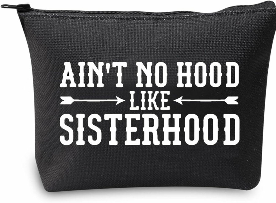 VAMSII Vamsii Sisterhood Gifts Ain'T No Hood Like Sisterhood Makeup Bag Sorority Sister Gifts Sister Friend Gifts For Women (Blk-Like Sisterhood) | Coin Purses & Pouches