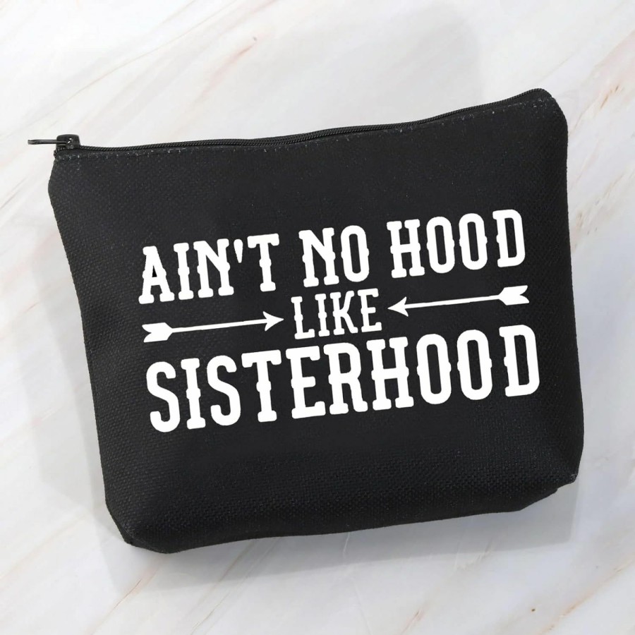 VAMSII Vamsii Sisterhood Gifts Ain'T No Hood Like Sisterhood Makeup Bag Sorority Sister Gifts Sister Friend Gifts For Women (Blk-Like Sisterhood) | Coin Purses & Pouches