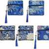 Onukaly Onukaly 5Pcs Jewelry Silk Purse Pouch, Chinese Silk Style Zipper Brocade Embroidered Bag For Women Coin Wallet (Deep Blue) | Coin Purses & Pouches