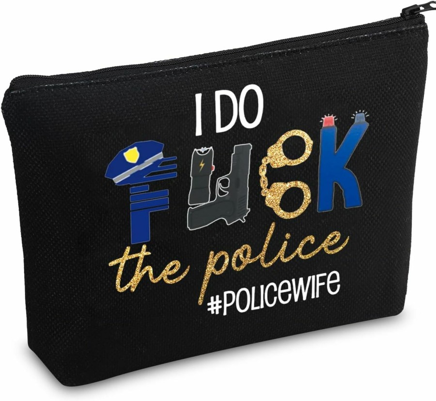 CMNIM Cmnim Police Officer Gifts Police Wife Makeup Bag Funny Deputy Sheriff Wife Gift For Policeman Girlfriend I Do F-Ck The Police (Police Wife Large Tote) | Coin Purses & Pouches