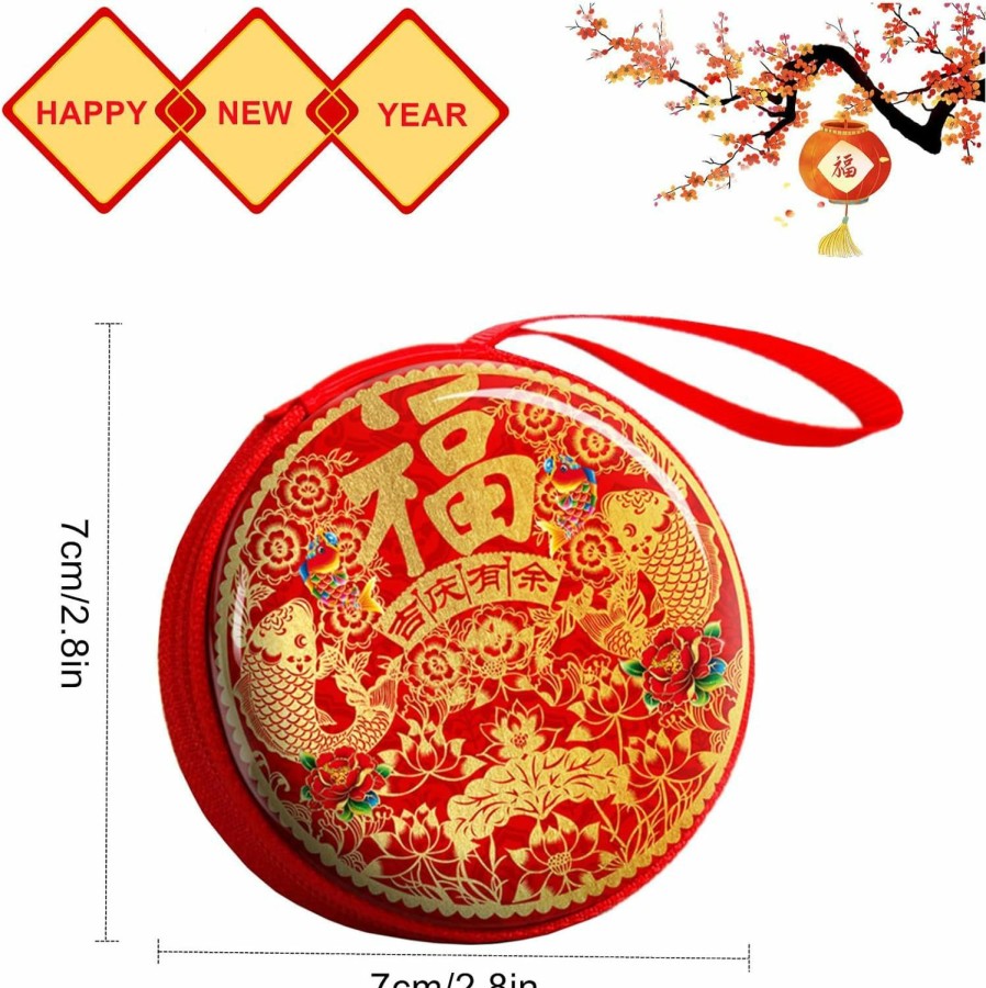 Acewen Acewen 4Pcs Chinese New Year Gift Bags Coin Wallet Purses Red Hong Bao Multifunction Storage Tinplate Box For Candies Chocolate Headset Organizer Bags Spring Festival Hanging Decor | Coin Purses & Pouches