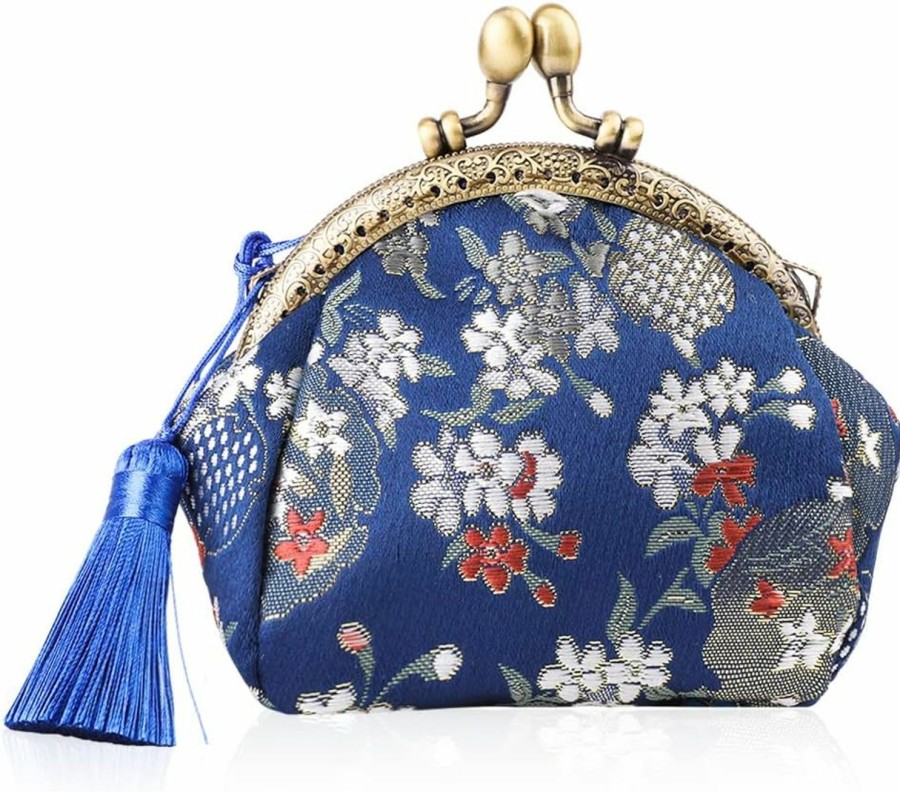 Oyachic Oyachic Embroider Coin Purse Vintage Wallets Canvas Change Pouch Floral Trinkets Small Kiss Lock Clasp Handbag Jewelry Bag Tassels Women | Coin Purses & Pouches