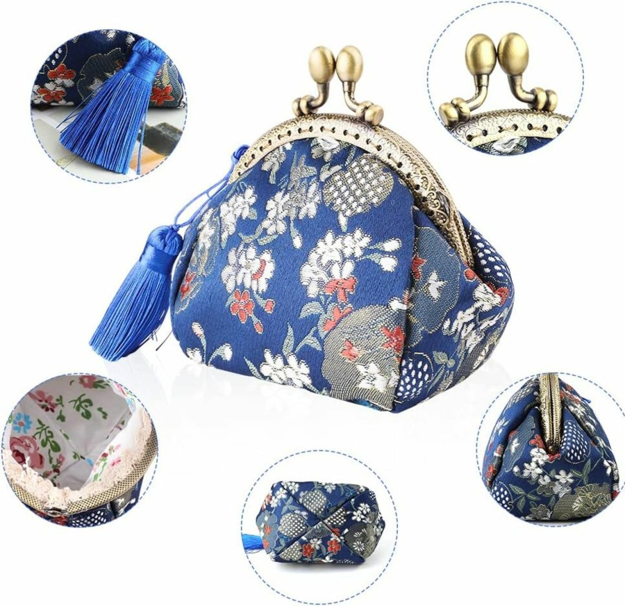 Oyachic Oyachic Embroider Coin Purse Vintage Wallets Canvas Change Pouch Floral Trinkets Small Kiss Lock Clasp Handbag Jewelry Bag Tassels Women | Coin Purses & Pouches