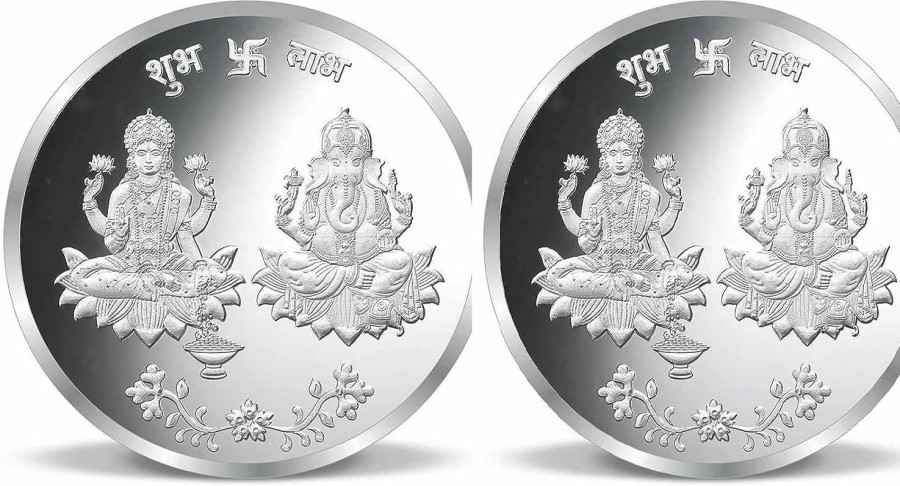 Generic Luxmi Laxmi Ganesh Ji Diwali Deepawali Dhanteras Coin 10 Gram 999 Pure Coin Silver Pack Of 2 | Coin Purses & Pouches