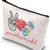 WZMPA Wzmpa Crocheting Lover Cosmetic Bag Crochet Gifts Peace Love Crochet Makeup Zipper Pouch Bag For Women Girls (Peace Crochet Tote) | Coin Purses & Pouches