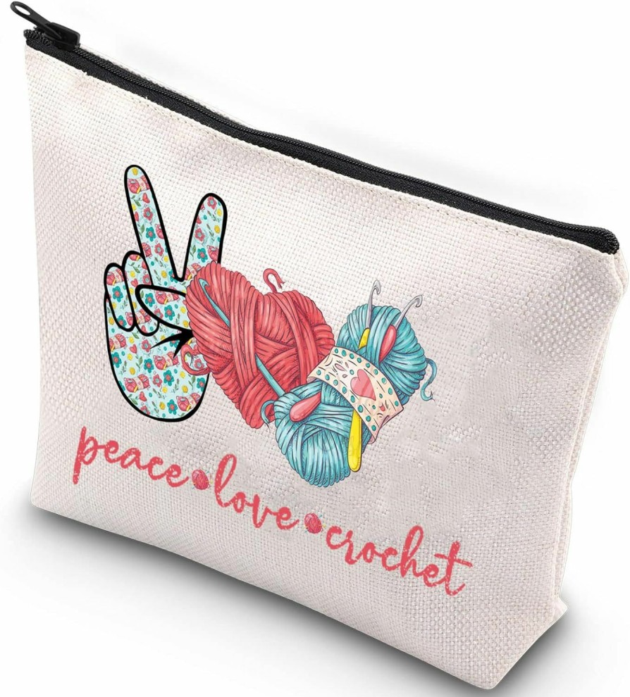 WZMPA Wzmpa Crocheting Lover Cosmetic Bag Crochet Gifts Peace Love Crochet Makeup Zipper Pouch Bag For Women Girls (Peace Crochet Tote) | Coin Purses & Pouches