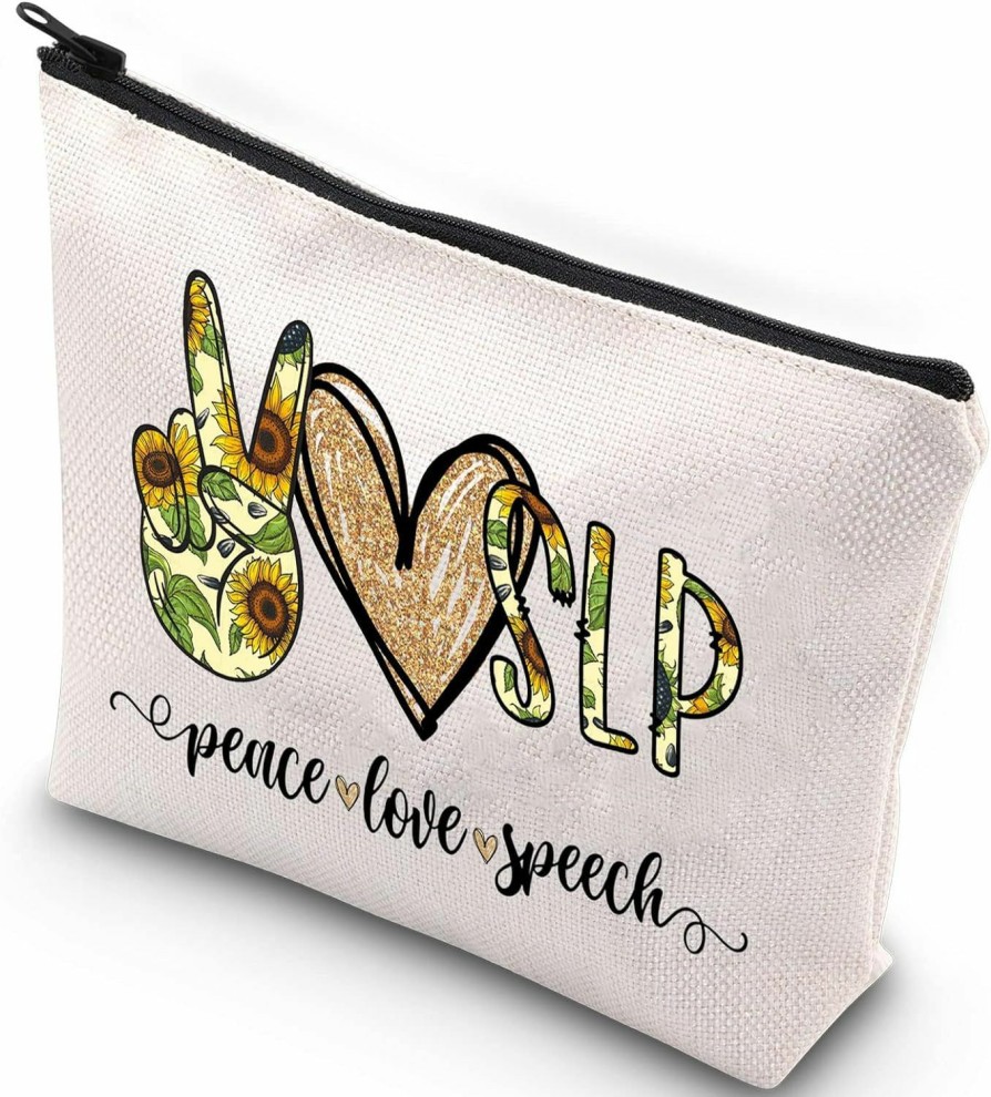 WZMPA Wzmpa Speech Language Pathologist Cosmetic Bag Speech Language Pathologist Gifts Peace Love Speech Makeup Zipper Pouch Bag Speech Therapist Appreciation Gift (Peace Speech) | Coin Purses & Pouches