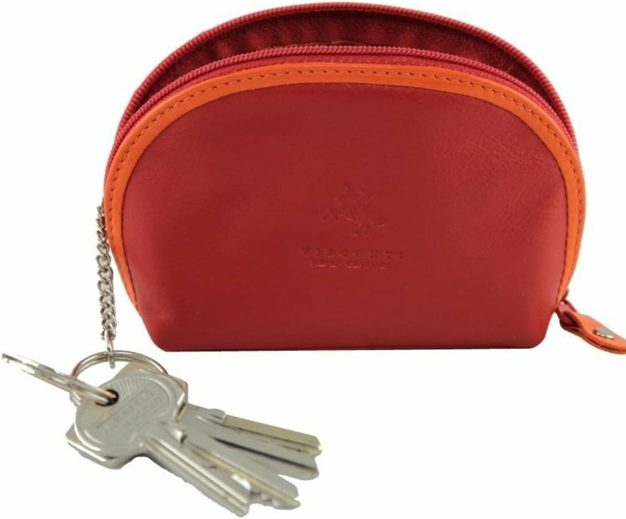 Visconti Visconti Rb 63 Multi Colored Red/Orange/Crimson Ladies Soft Leather Coin Purse And Key Wallet With Key Chain | Coin Purses & Pouches