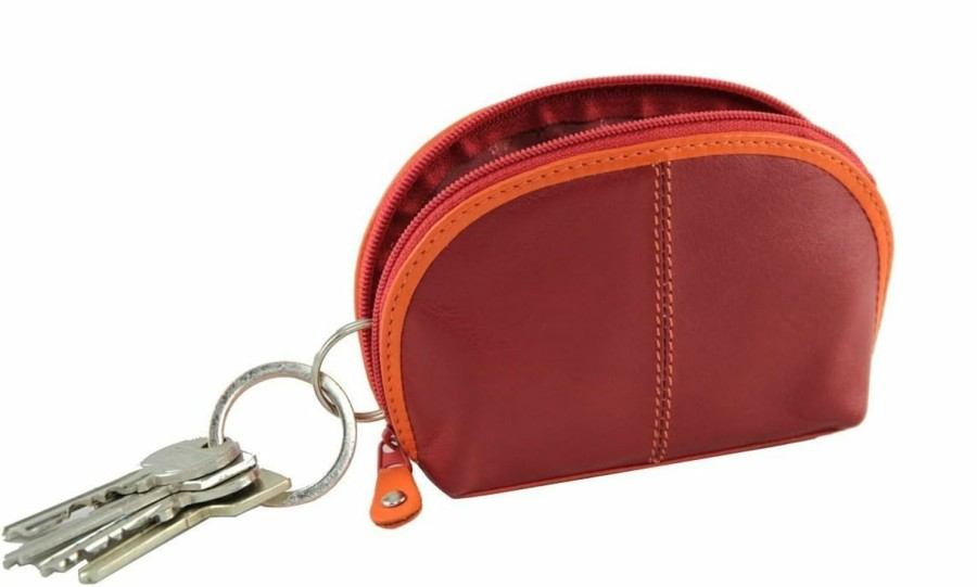 Visconti Visconti Rb 63 Multi Colored Red/Orange/Crimson Ladies Soft Leather Coin Purse And Key Wallet With Key Chain | Coin Purses & Pouches