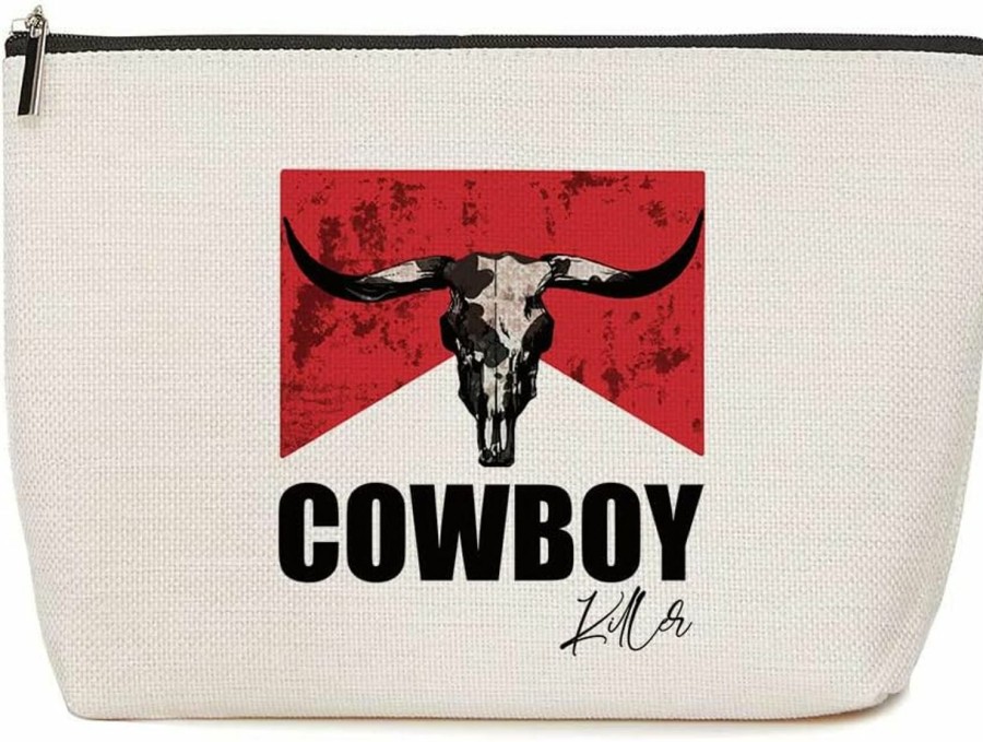 Lovdazzles Lovdazzles Western Gifts For Women Cowboy Killer Makeup Bag Western Cowgirl Gifts Women Wild Vintage Western Rodeo Zipper Pouch Bull Skull Graphic Cosmetic Bag | Coin Purses & Pouches