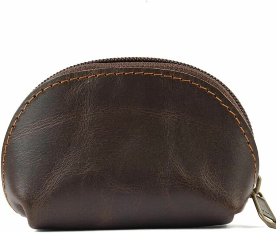 CestAntiQ Cestantiq, Leather Moon Pocket Coin Case Mini Squeeze Coin Purse Pouch Change Holder Tray Purse Wallet For Men & Women : Dark Brown | Coin Purses & Pouches