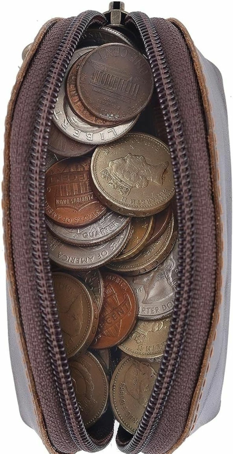 CestAntiQ Cestantiq, Leather Moon Pocket Coin Case Mini Squeeze Coin Purse Pouch Change Holder Tray Purse Wallet For Men & Women : Dark Brown | Coin Purses & Pouches