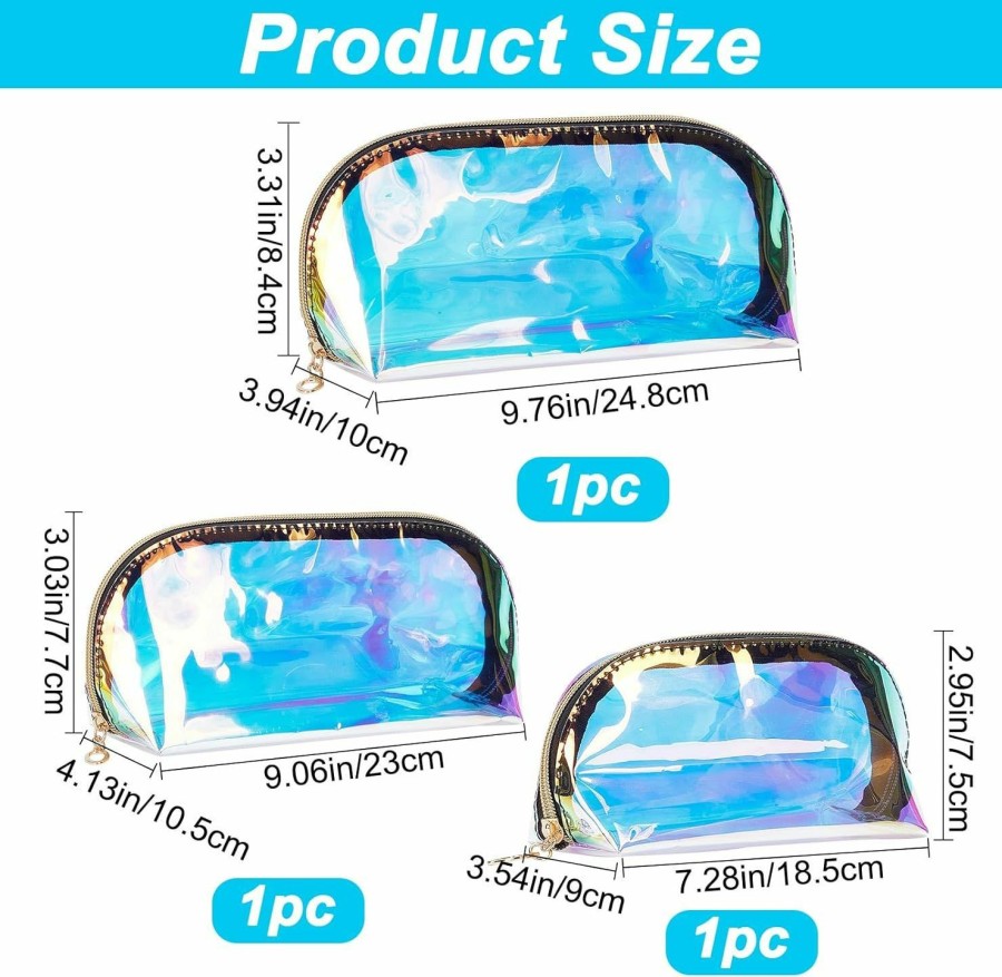 CRASPIRE Craspire 3Pcs 3 Styles Holographic Makeup Bag Clear Cosmetic Pouchr Laser Portable Tpu Transparent Waterpoof Storage Wash Bag Skinny Glitter Pencil Case For Home Office Purse Diaper | Coin Purses & Pouches