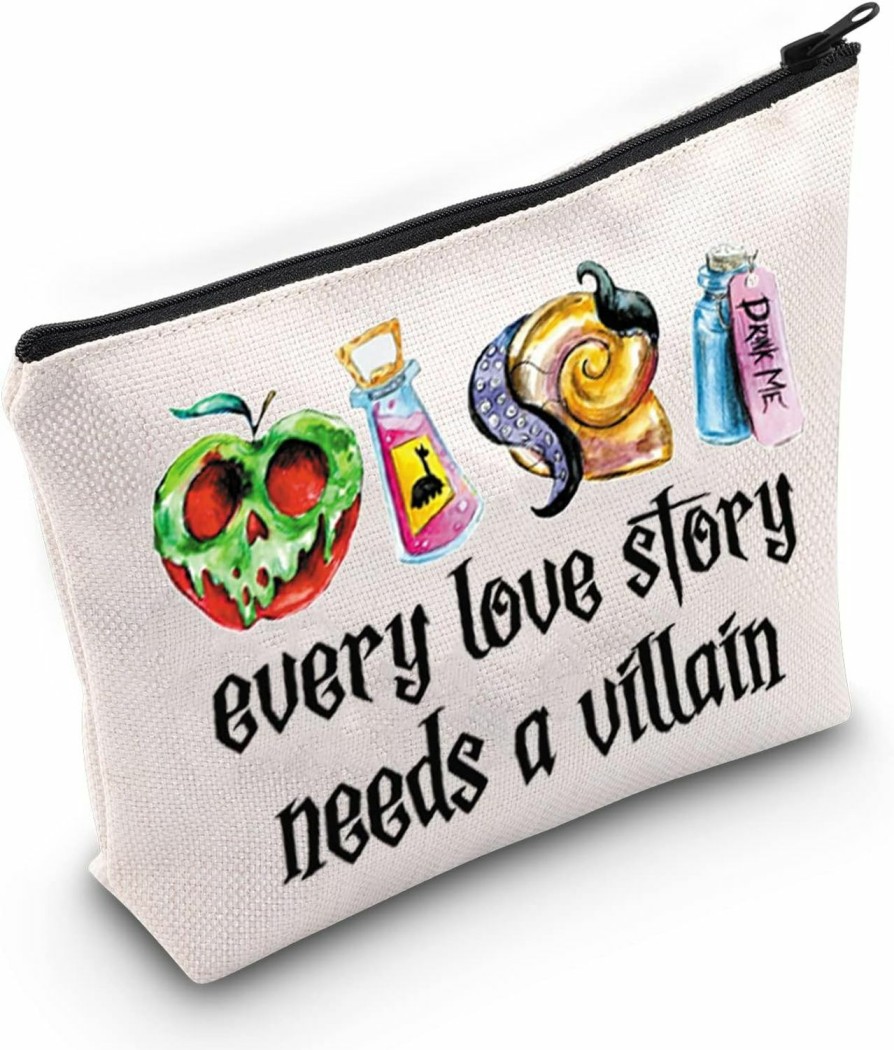 WZMPA Wzmpa Evil Queen Cosmetic Makeup Bag Halloween Villain Inspired Gift Every Love Story Needs A Villain Zipper Pouch Bag For Women Girls (Every Love Story White) | Coin Purses & Pouches