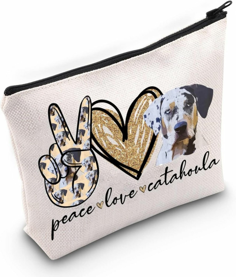 WZMPA Wzmpa Catahoula Leopard Dog Makeup Bag Catahoula Leopard Dog Mom Gifts Peace Love Catahoula Zipper Pouch For Women Girls (Peace Catahoula) | Coin Purses & Pouches