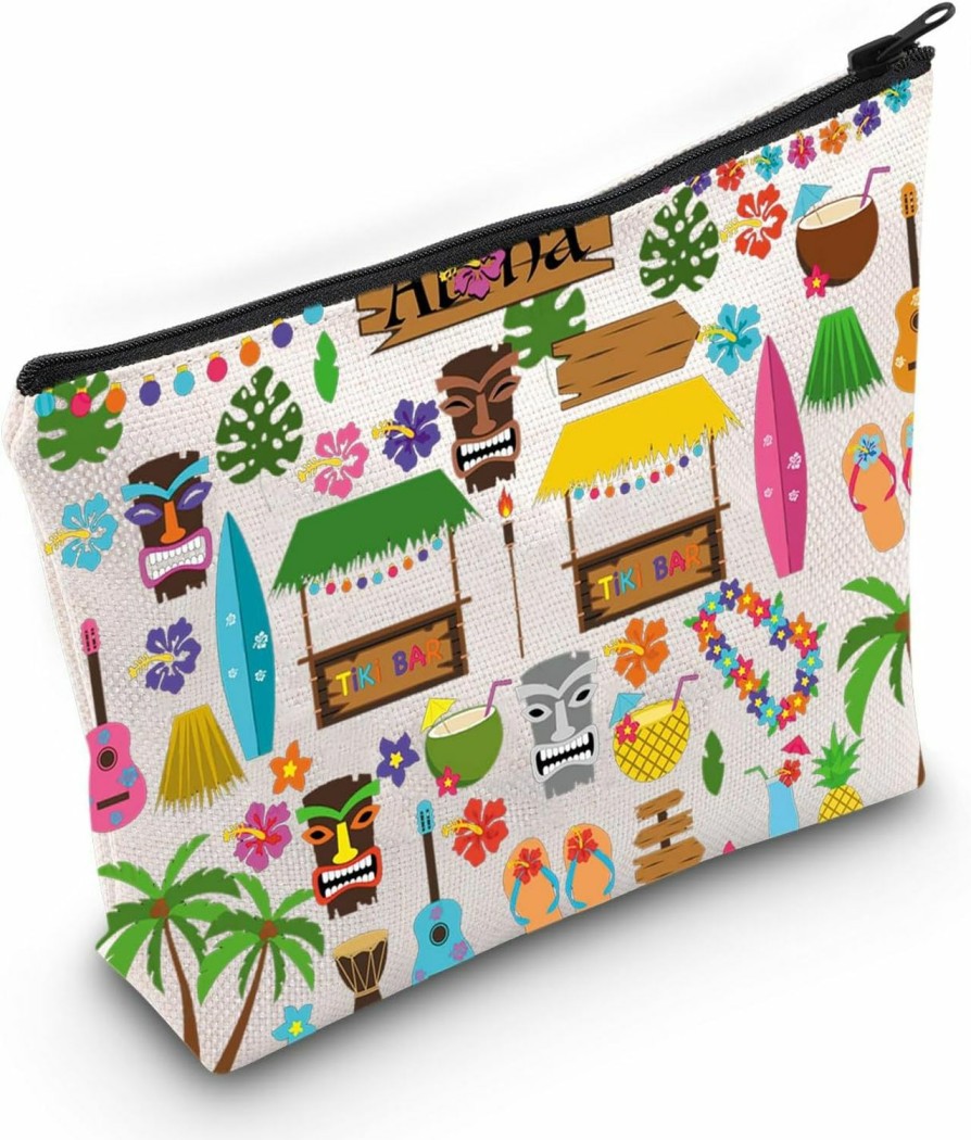 WZMPA Wzmpa Tiki Bar Theme Travel Makeup Bag Hawaiian Beach Party Gift Vintage Sign Aloha Tropical Drink Hawaiian Zipper Pouch Bag For Tiki Bar Merchandise (Aloha Tiki Bar) | Coin Purses & Pouches