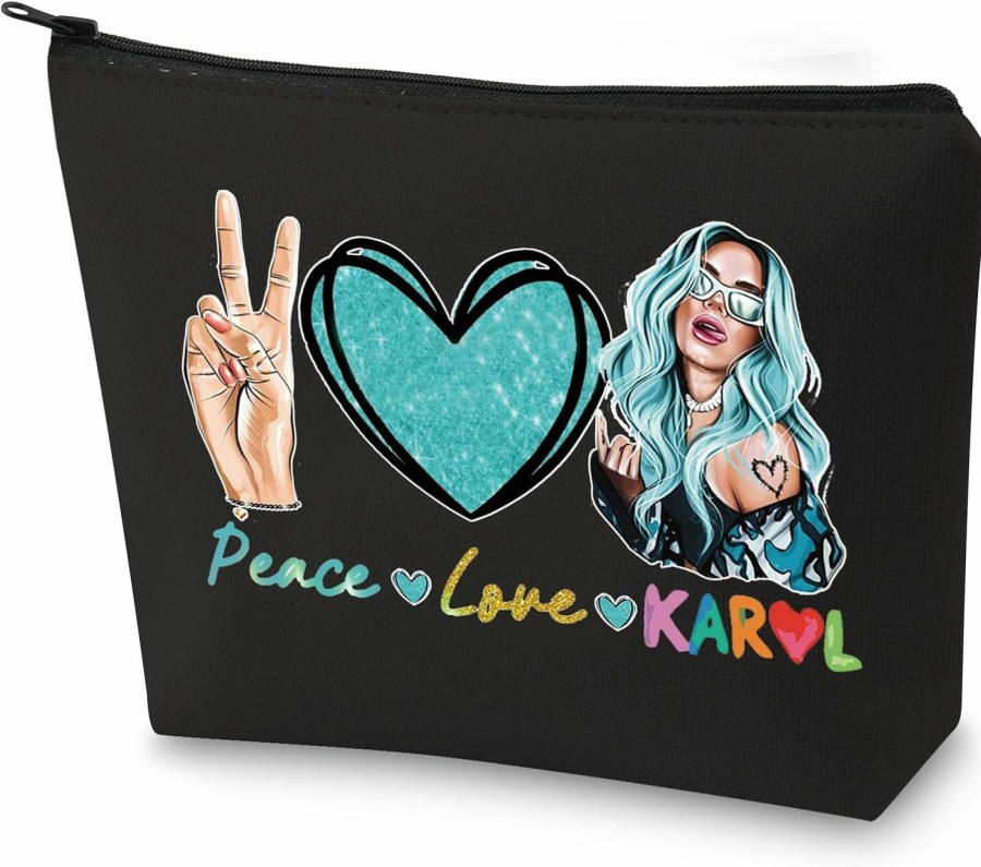 WZMPA Wzmpa Singer Inspired Cosmetic Bag Latin Singer Fans Gift Peace Love Singer Makeup Zipper Pouch Bag For Music Lover (Love Karol Bl) | Coin Purses & Pouches