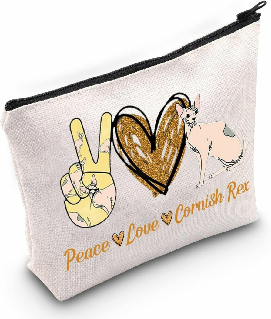 WZMPA Wzmpa Cornish Rex Cat Themed Cosmetic Bag Cornish Rex Lover Gift Peace Love Cornish Rex Makeup Zipper Pouch Bag Animal Lover Gift (Peace Cornish Rex) | Coin Purses & Pouches