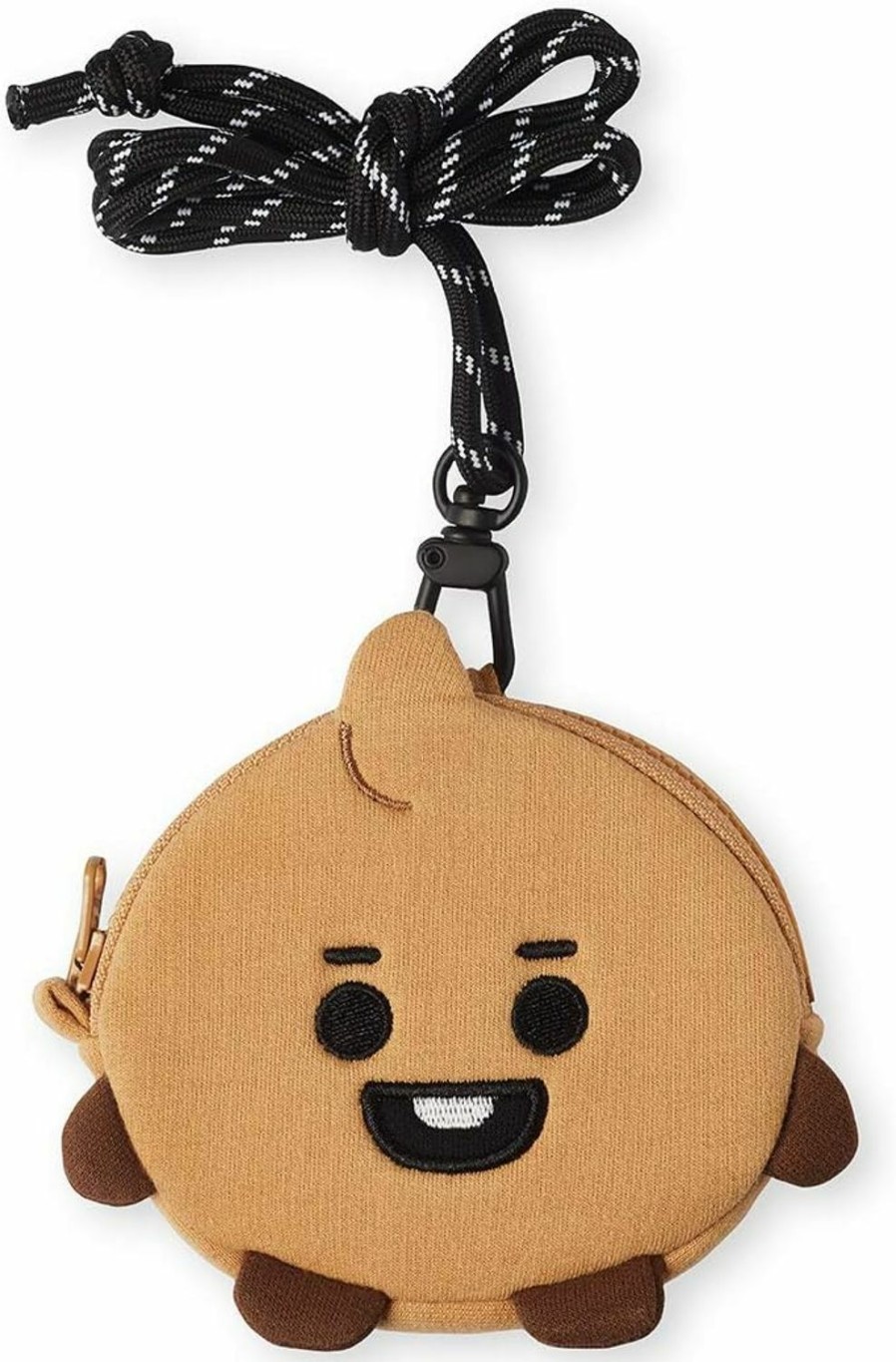 BT21 Bt21 Baby Series Shooky Character Small Coin Purse Pouch Id Card Wallet With Lanyard, Brown | Coin Purses & Pouches