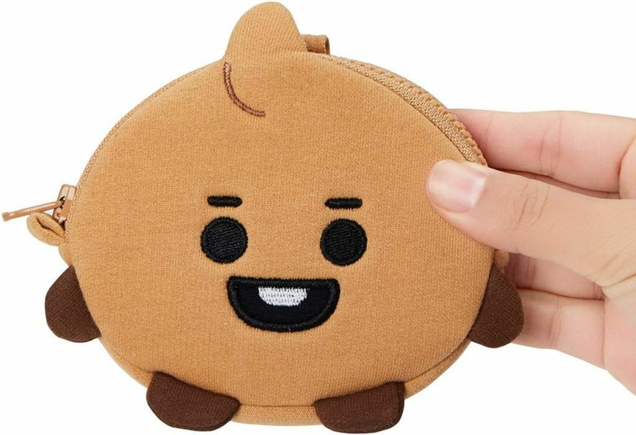 BT21 Bt21 Baby Series Shooky Character Small Coin Purse Pouch Id Card Wallet With Lanyard, Brown | Coin Purses & Pouches