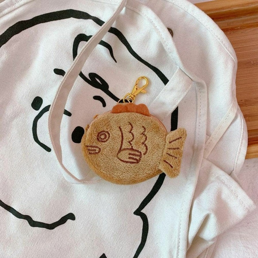 Rosojodg 1Pc Brown Cute Taiyaki Plush Coin Purse Keychain, Mini Wrist Purse Bag, Japanese Creative Adjustable Soft Taiyaki Coin Pendant With Zipper Plush Pouch For Girl Women'S Coin Purses And Pouches | Coin Purses & Pouches