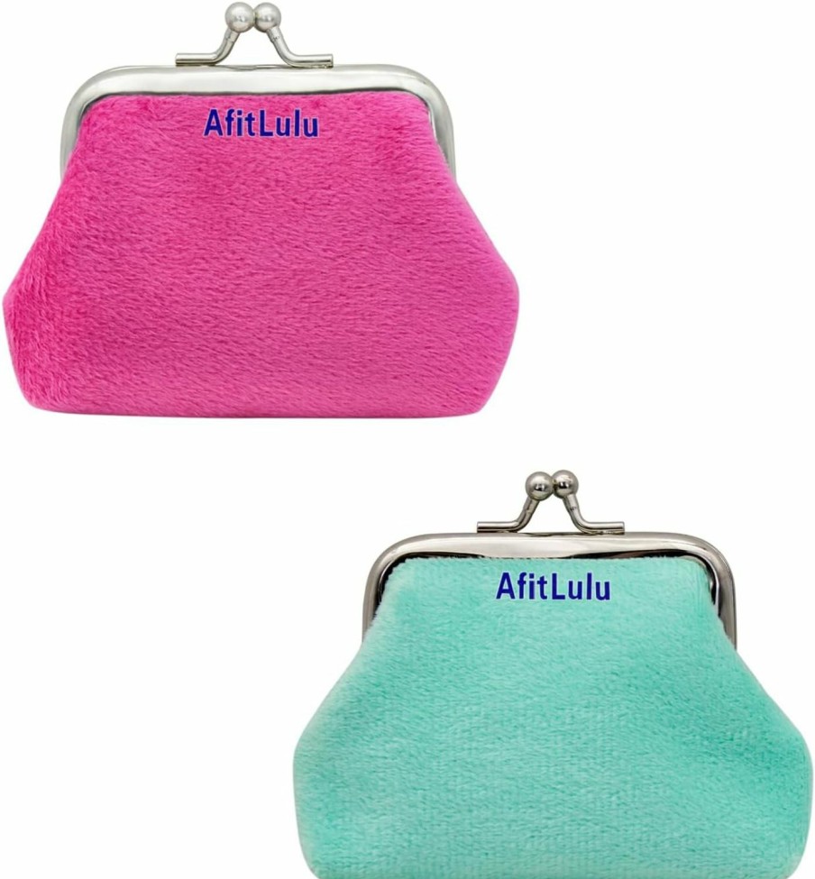 AfitLulu Afitlulu 2Pcs Coin Purse, Soft Plush Kiss-Lock Change Purse For Women, Small Mini Change Purse With Clasp For Jewelry, Keys, Coin, Cash (Blue+Rose Red) | Coin Purses & Pouches