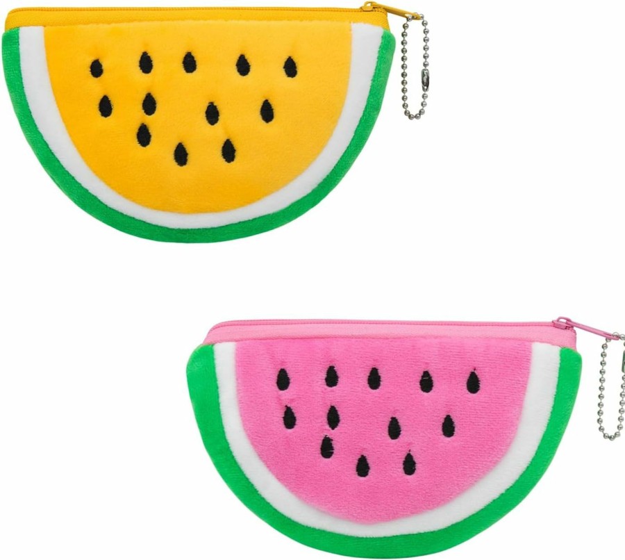 AfitLulu Afitlulu 2Pcs Change Purse, Cute Plush Cartoon Watermelon Shape Coin Purse With Keychain For Women And Girls (Green+Red) | Coin Purses & Pouches