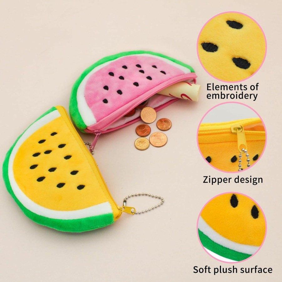 AfitLulu Afitlulu 2Pcs Change Purse, Cute Plush Cartoon Watermelon Shape Coin Purse With Keychain For Women And Girls (Green+Red) | Coin Purses & Pouches