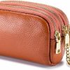 Linno Linno 3 Zippered Genuine Leather Coin Purse Triple Capacity Change Pouch Little Travel Wallet With Key Ring For Women | Coin Purses & Pouches