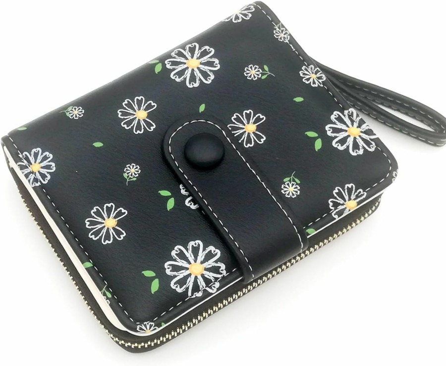 Lydemcia Cute Short Women Wallet, Bifold Card Holder Purse, Fancy Floral Money Pouch, Birthday Christmas Valentine'S Day Gift For Female Ladies Girls (Black) | Coin Purses & Pouches