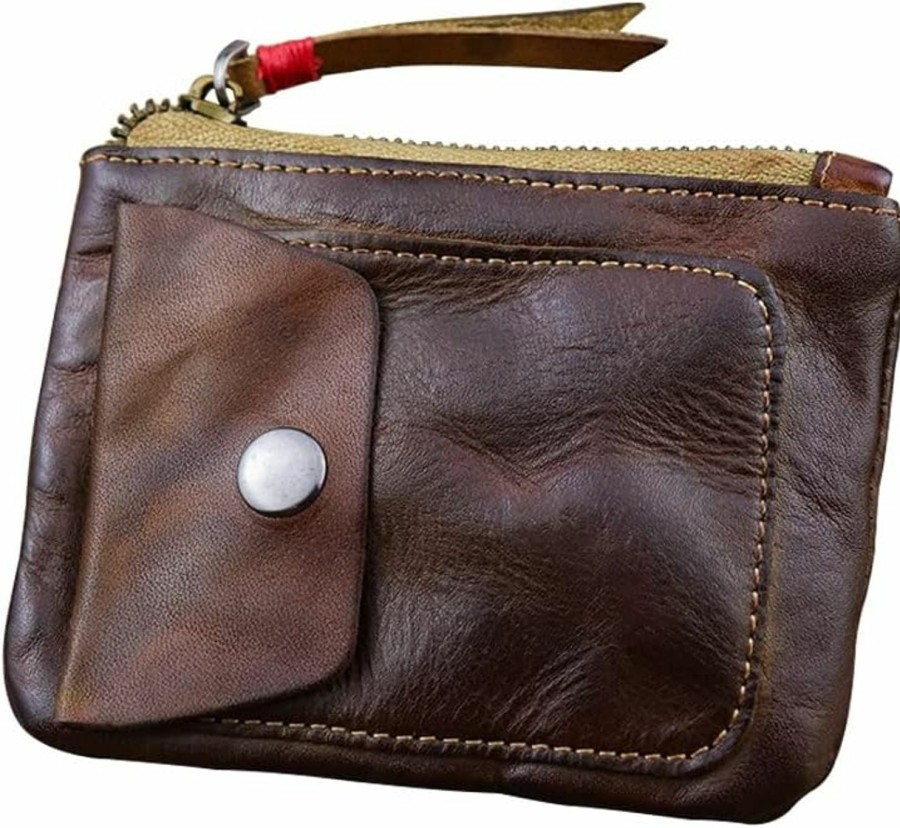 Wugebud Wugebud 1 Pcs Leather Zipper Coin Purse Wallet With Card Slots, Snap Coin Organizer, Change Holder,Card Case, Leather Zipper Storage Bag For Men & Women | Coin Purses & Pouches