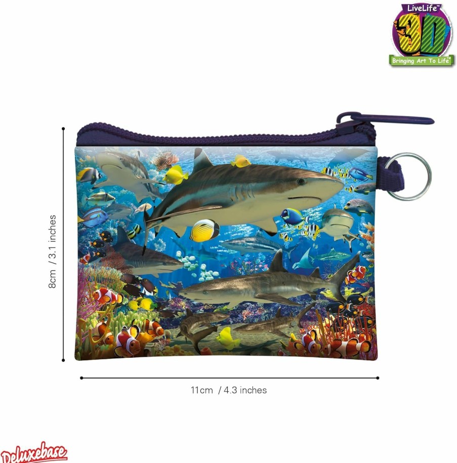 Deluxebase 3D Livelife Coin Purse - Shark Reef From Deluxebase. Lenticular 3D Ocean Purse. Cash, Coin And Card Holder With Secure Zipper Featuring Artwork Licensed From Renowned David Penfound | Coin Purses & Pouches