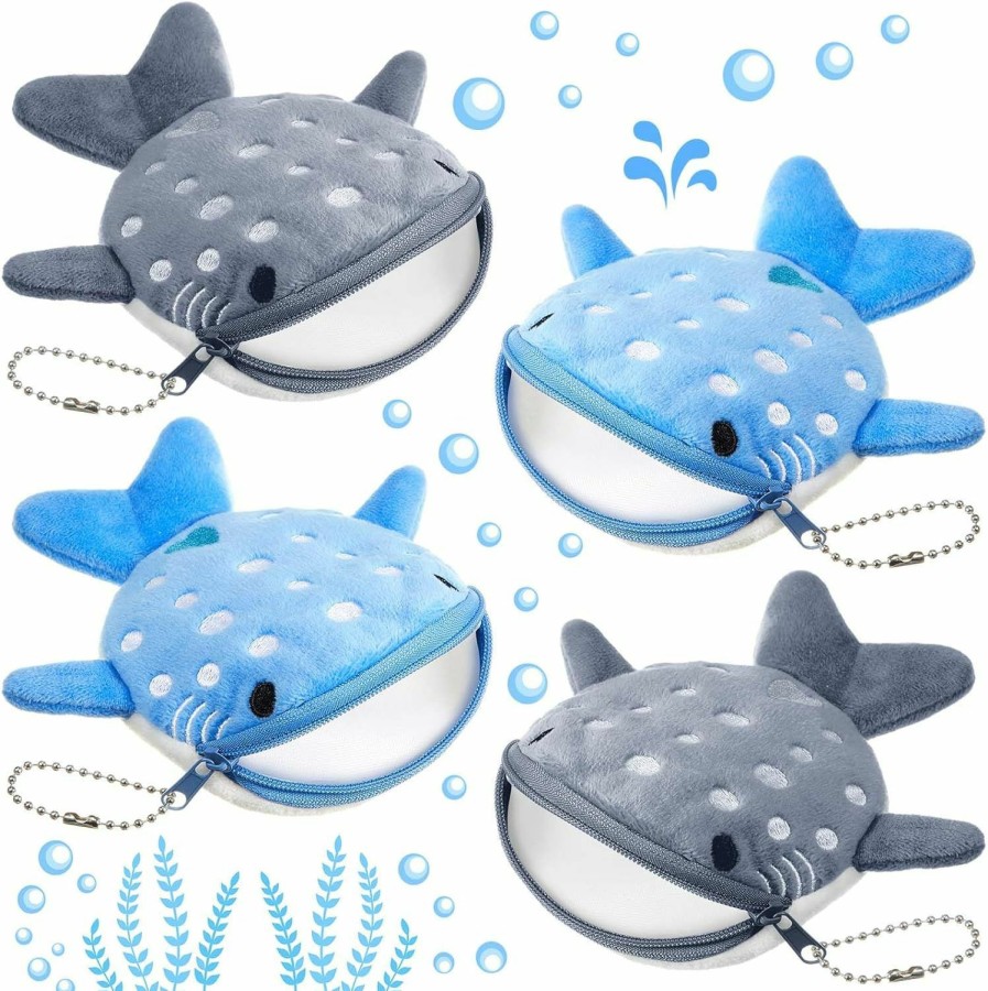 SilTriangle Siltriangle 4 Pcs Whale Shark Coin Purse Cute Small Plush Coin Pouch With Zipper Hanging Chain Kawaii Embroidered Cartoon Shark Wallet For Kids Girls Women Cosmetic Items Earphone Gifts, Blue, Gray | Coin Purses & Pouches